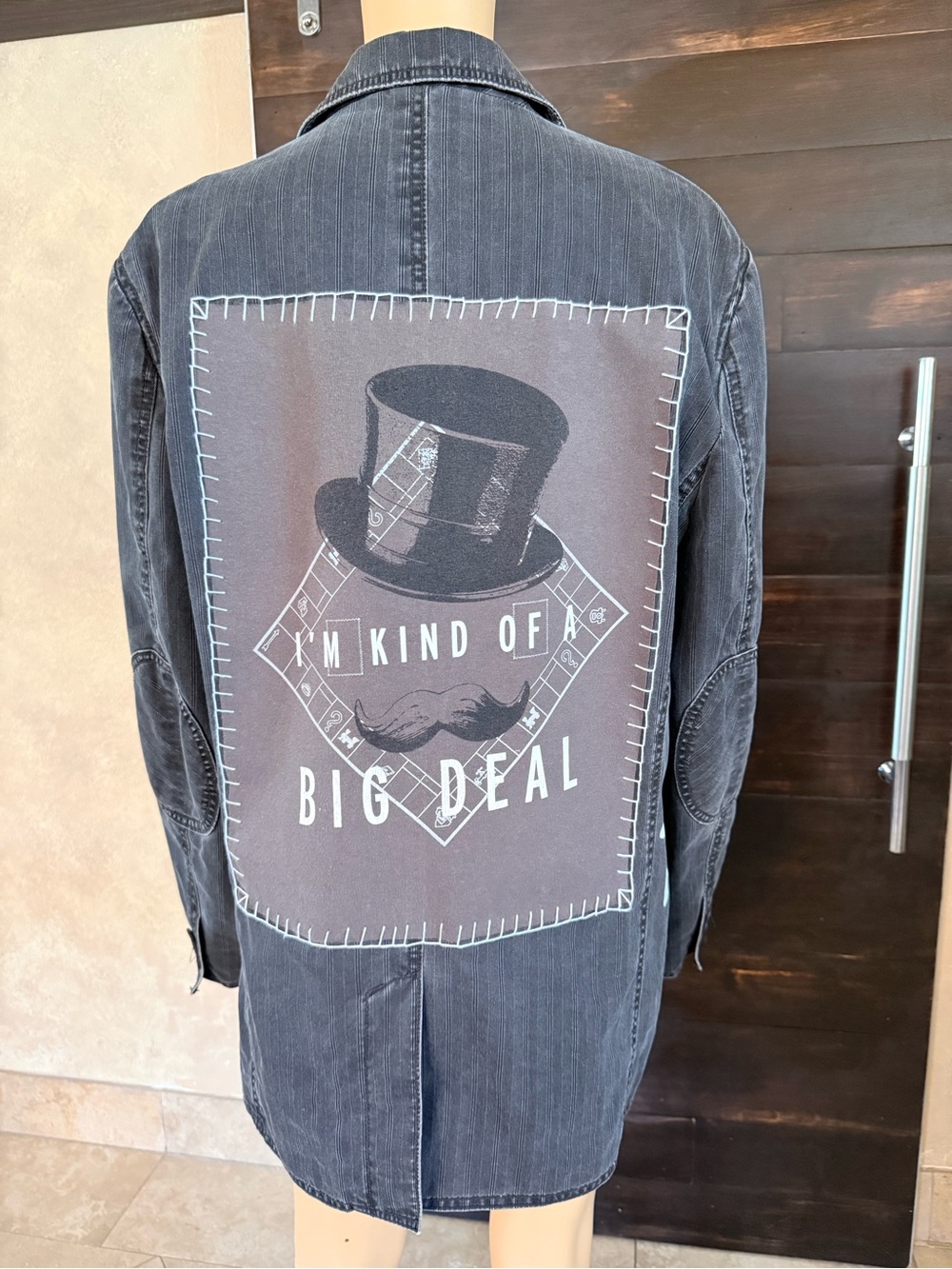 Upcycled I'm Kind Of A Big Deal Denim Gray Blazer Size Men's L